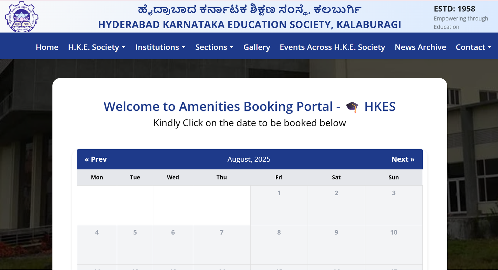 HKES's Amenites Booking Portal